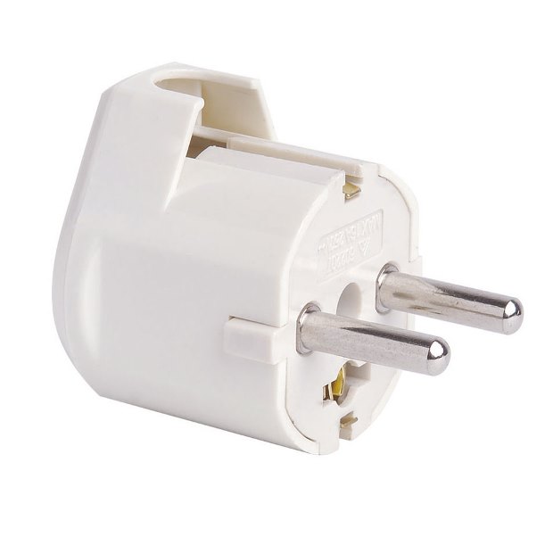 Clavija shucko salida lateral 16amp. blanca 