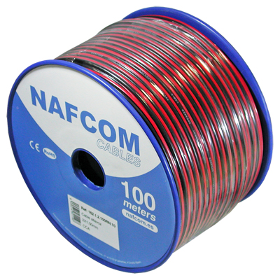  2x1,00mm cca  cable altavoz paralelo polarizado negro/rojo carrete 100m 