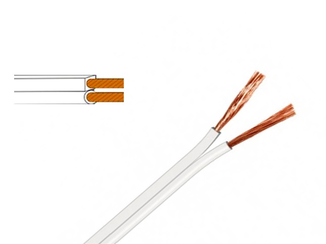 2x1,50 cca cable altavoz paralelo polarizado blanco carrete 100 mt