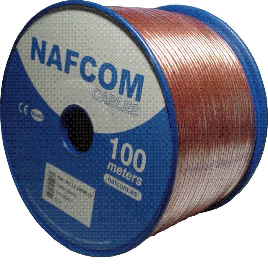  2x2,00 cca cable altavoz paralelo polarizado transparente carrete 100m  