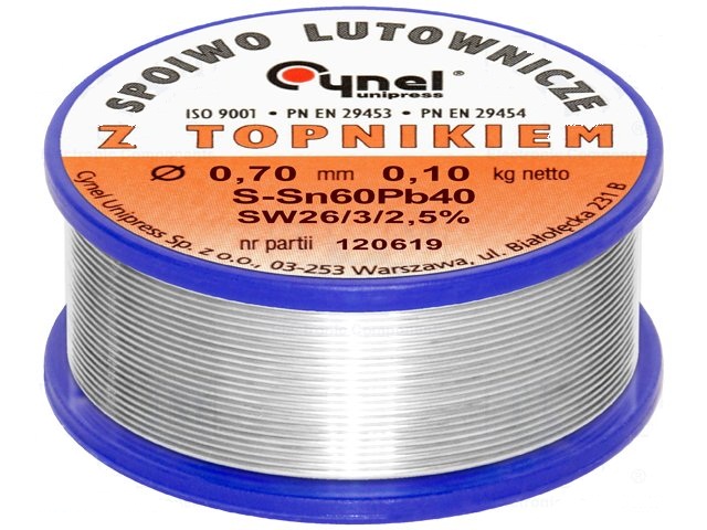 Estaño resina 60/40 0.7mm/100gr  flux:2.5% 3 almas