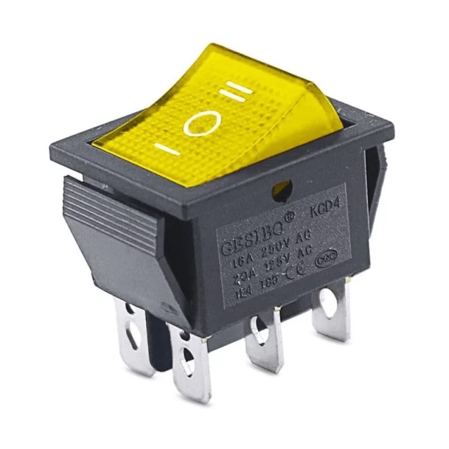 Dpdt  6pin on-on (2 pos.) interruptor basculante amarillo 15amp.  