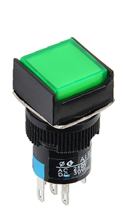 Al16-m pulsador cuadrado con luz verde 16mm 24vdc