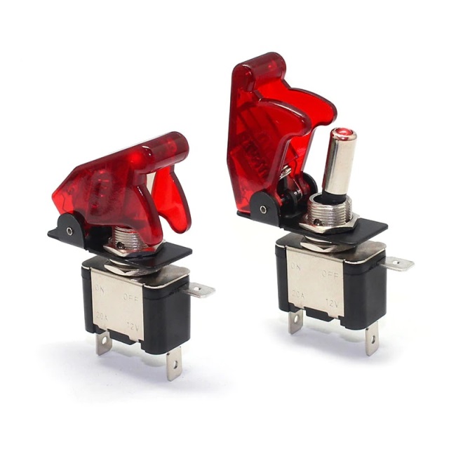Interruptor de palanca con luz roja y tapa estilo lanza misiles 12v/20amp. 