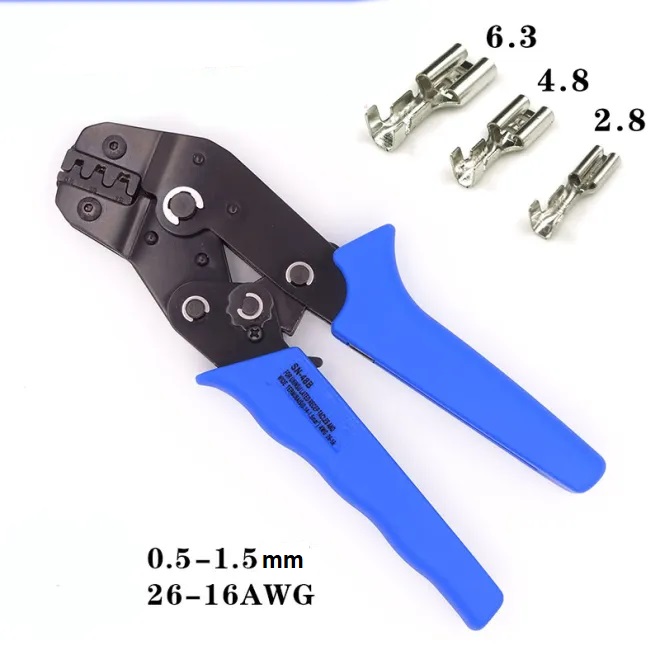 Crimpadora para terminales faston sin aislar de 3.96, 4.8, 5.2, 6.3mm