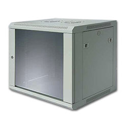 Rack mural 19" negro f:450mm 9u puerta cristal