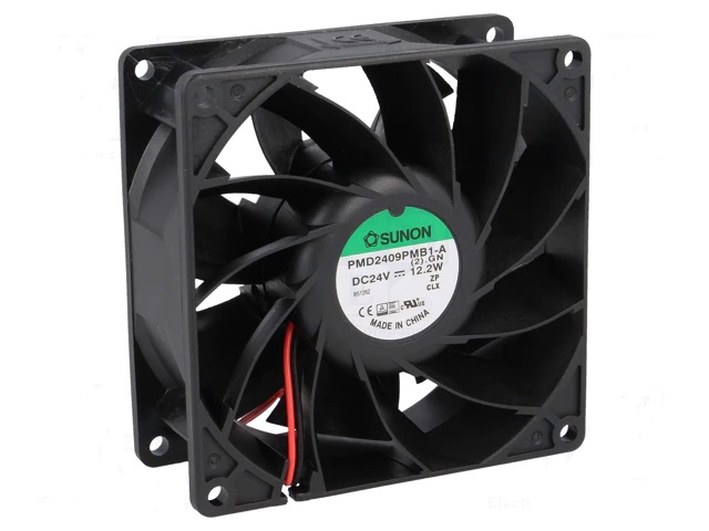 92x92x38mm dc24v ventilador de bolas, 204m3, 58db (sunon)