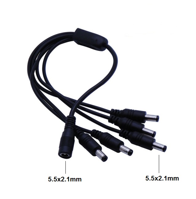 Cables split dc hembra 5.5x2.1mm  a  5x dc macho 5.5x2.1mm 