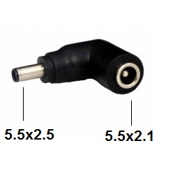 Adaptador acodado  5.5x2.1mm hembra   a  5.5x2.5mm macho