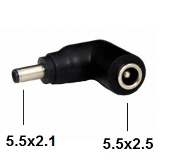 Adaptador acodado 5.5x2.5mm hembra  a  5.5x2.1mm macho 