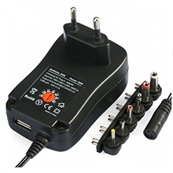 Alimentador universal electronico 3/4.5/5//6/7.5/9/12v, 2.5a, 30w 6xclavijas+usb