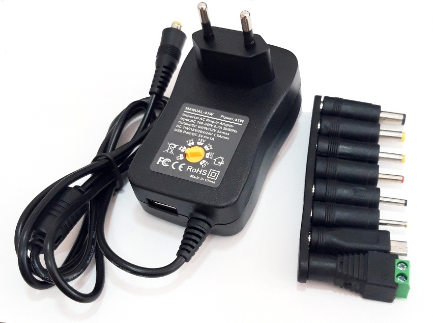 Alimentador universal 41w, 6, 9, 12, 15, 18, 20, 24v  8 clavijas + puerto usb