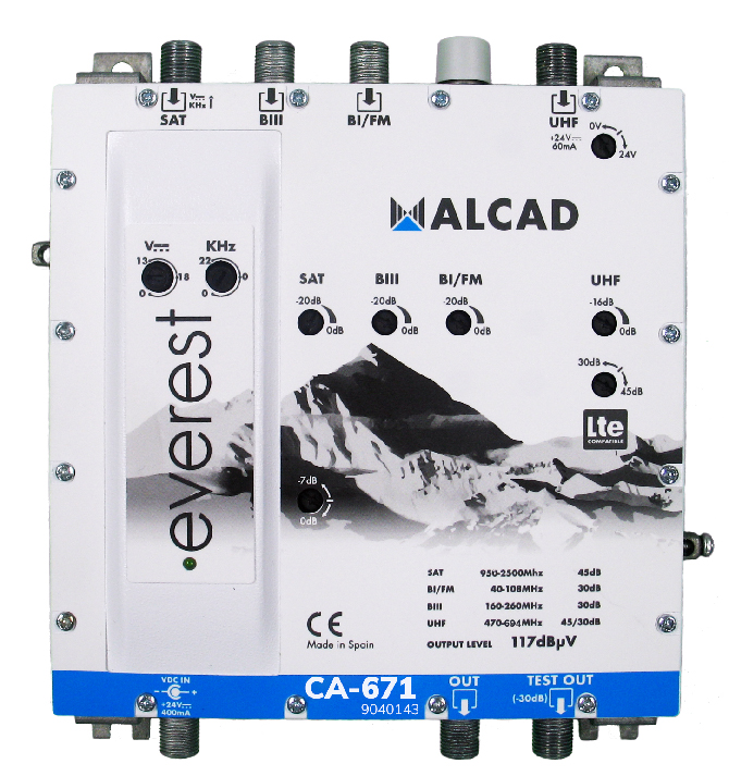 Amplificador everest sat-uhf-biii-bi/fm, lte700 alcad ca-671
