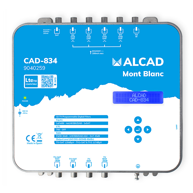Amplificador digital programable tv-sat, con paso de corriente alcad cad-834